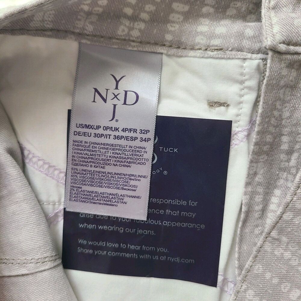 NYDJ Relaxed Shorts Beige Tan Macrame Print Linen Blend Stretch Sz 0P/ XS NEW - Picture 8 of 9